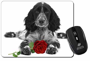 Cocker Spaniel (B+W) with Red Rose Computer Mouse Mat