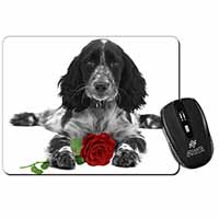 Cocker Spaniel (B+W) with Red Rose Computer Mouse Mat