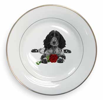 Cocker Spaniel (B+W) with Red Rose Gold Rim Plate Printed Full Colour in Gift Bo