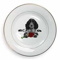 Cocker Spaniel (B+W) with Red Rose Gold Rim Plate Printed Full Colour in Gift Bo
