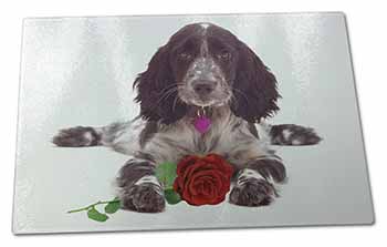 Large Glass Cutting Chopping Board Blue Roan Cocker Spaniel with Rose