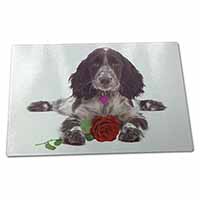 Large Glass Cutting Chopping Board Blue Roan Cocker Spaniel with Rose