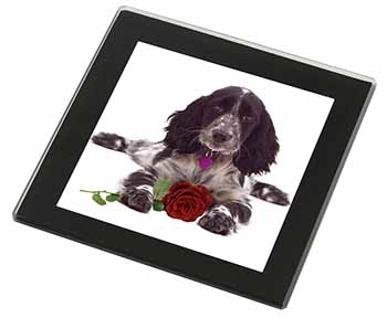 Blue Roan Cocker Spaniel with Rose Black Rim High Quality Glass Coaster