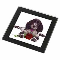 Blue Roan Cocker Spaniel with Rose Black Rim High Quality Glass Coaster