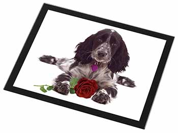 Blue Roan Cocker Spaniel with Rose Black Rim High Quality Glass Placemat