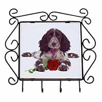 Blue Roan Cocker Spaniel with Rose Wrought Iron Key Holder Hooks