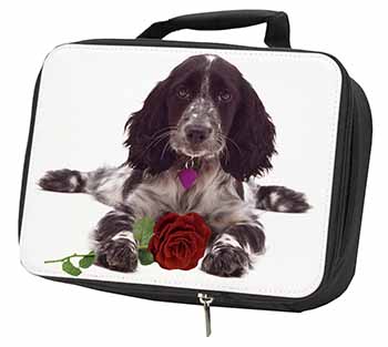 Blue Roan Cocker Spaniel with Rose Black Insulated School Lunch Box/Picnic Bag