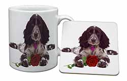 Blue Roan Cocker Spaniel with Rose Mug and Coaster Set