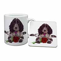 Blue Roan Cocker Spaniel with Rose Mug and Coaster Set