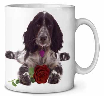 Blue Roan Cocker Spaniel with Rose Ceramic 10oz Coffee Mug/Tea Cup