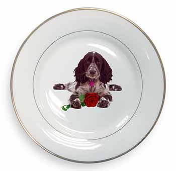 Blue Roan Cocker Spaniel with Rose Gold Rim Plate Printed Full Colour in Gift Bo
