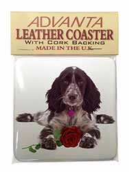 Blue Roan Cocker Spaniel with Rose Single Leather Photo Coaster