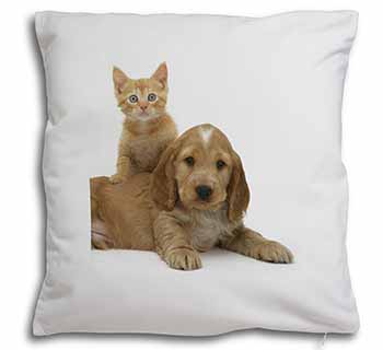 Cocker Spaniel and Kitten Love Soft White Velvet Feel Scatter Cushion