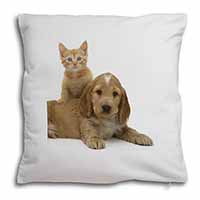 Cocker Spaniel and Kitten Love Soft White Velvet Feel Scatter Cushion