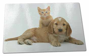 Large Glass Cutting Chopping Board Cocker Spaniel and Kitten Love