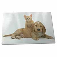 Large Glass Cutting Chopping Board Cocker Spaniel and Kitten Love