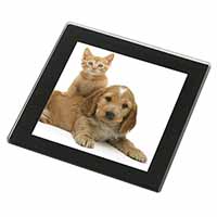 Cocker Spaniel and Kitten Love Black Rim High Quality Glass Coaster