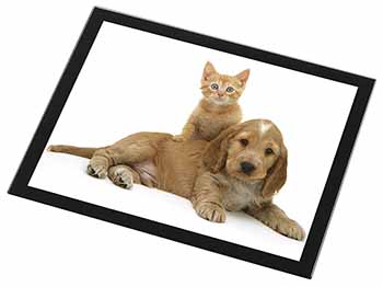 Cocker Spaniel and Kitten Love Black Rim High Quality Glass Placemat