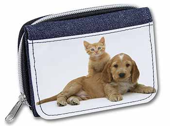 Cocker Spaniel and Kitten Love Unisex Denim Purse Wallet