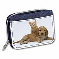 Cocker Spaniel and Kitten Love Unisex Denim Purse Wallet