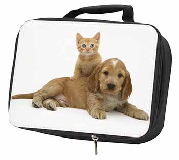 Cocker Spaniel and Kitten Love Black Insulated School Lunch Box/Picnic Bag