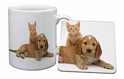 Cocker Spaniel and Kitten Love Mug and Coaster Set