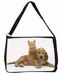 Cocker Spaniel and Kitten Love Large Black Laptop Shoulder Bag School/College