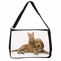 Cocker Spaniel and Kitten Love Large Black Laptop Shoulder Bag School/College