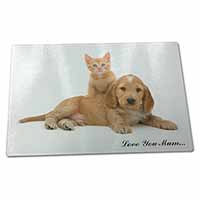 Large Glass Cutting Chopping Board Puppy and Kitten 