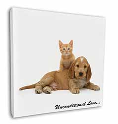 Cocker Spaniel and Kitten Love Square Canvas 12"x12" Wall Art Picture Print