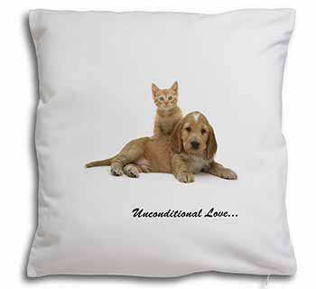 Cocker Spaniel and Kitten Love Soft White Velvet Feel Scatter Cushion