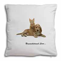 Cocker Spaniel and Kitten Love Soft White Velvet Feel Scatter Cushion