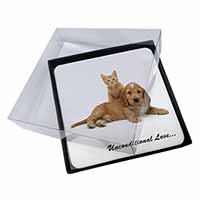 4x Cocker Spaniel and Kitten Love Picture Table Coasters Set in Gift Box