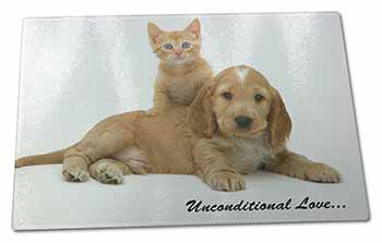 Large Glass Cutting Chopping Board Cocker Spaniel and Kitten Love