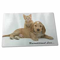 Large Glass Cutting Chopping Board Cocker Spaniel and Kitten Love