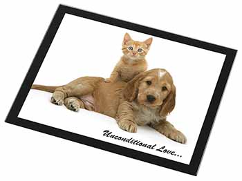 Cocker Spaniel and Kitten Love Black Rim High Quality Glass Placemat