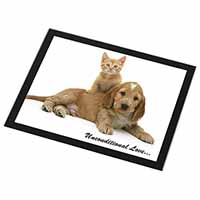 Cocker Spaniel and Kitten Love Black Rim High Quality Glass Placemat