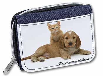 Cocker Spaniel and Kitten Love Unisex Denim Purse Wallet