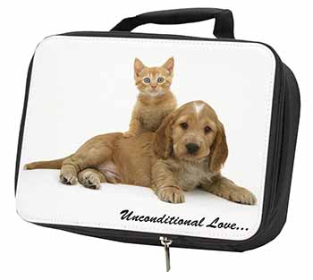 Cocker Spaniel and Kitten Love Black Insulated School Lunch Box/Picnic Bag