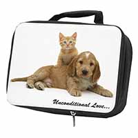 Cocker Spaniel and Kitten Love Black Insulated School Lunch Box/Picnic Bag