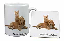 Cocker Spaniel and Kitten Love Mug and Coaster Set