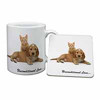 Cocker Spaniel and Kitten Love Mug and Coaster Set