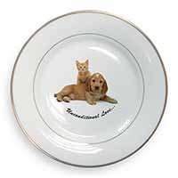 Cocker Spaniel and Kitten Love Gold Rim Plate Printed Full Colour in Gift Box