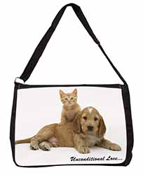 Cocker Spaniel and Kitten Love Large Black Laptop Shoulder Bag School/College