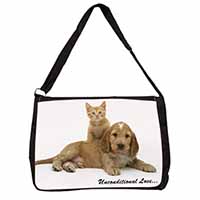 Cocker Spaniel and Kitten Love Large Black Laptop Shoulder Bag School/College