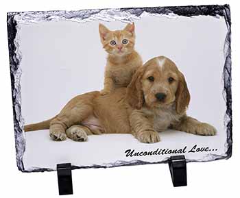Cocker Spaniel and Kitten Love, Stunning Photo Slate