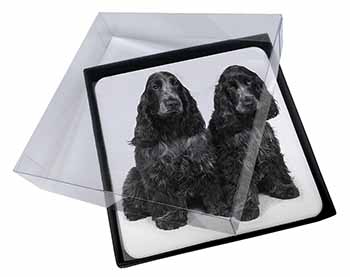 4x Blue Roan Cocker Spaniel Dogs Picture Table Coasters Set in Gift Box