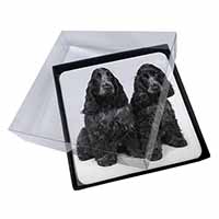4x Blue Roan Cocker Spaniel Dogs Picture Table Coasters Set in Gift Box