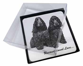 4x Cocker Spaniel Dogs-With Love Picture Table Coasters Set in Gift Box