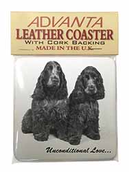 Cocker Spaniel Dogs-With Love Single Leather Photo Coaster